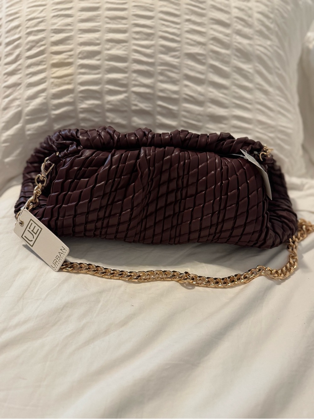 Urban Expressions Quilted Shoulder Bag in Plum with Gold Chain